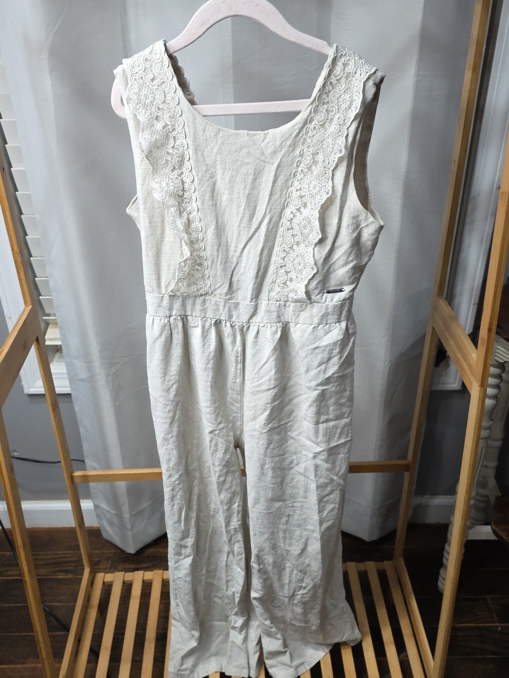 Girls Cream Lace-Trim Jumpsuit